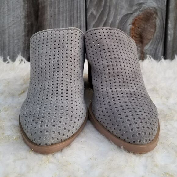 Gray Suede Mule Marc Fisher Ripley Size 7.5 Chunky Heeled Slide Leather - Picture 2 of 13